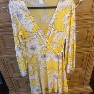 London Times Yellow and White Floral Long Sleeve Dress